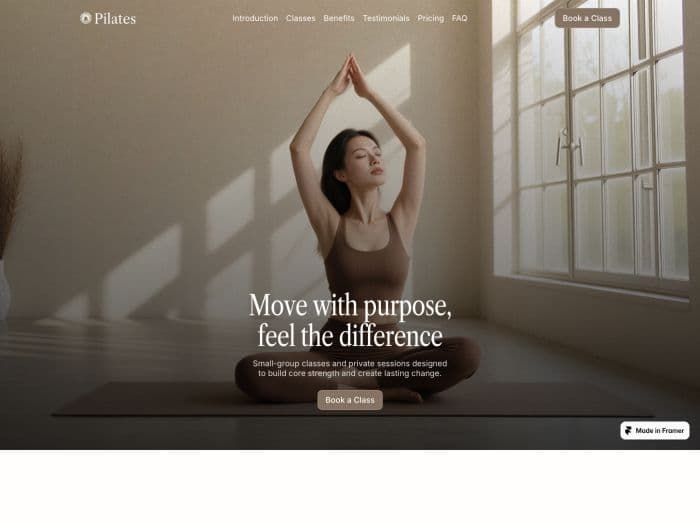 Aperçu du template Framer Pilates